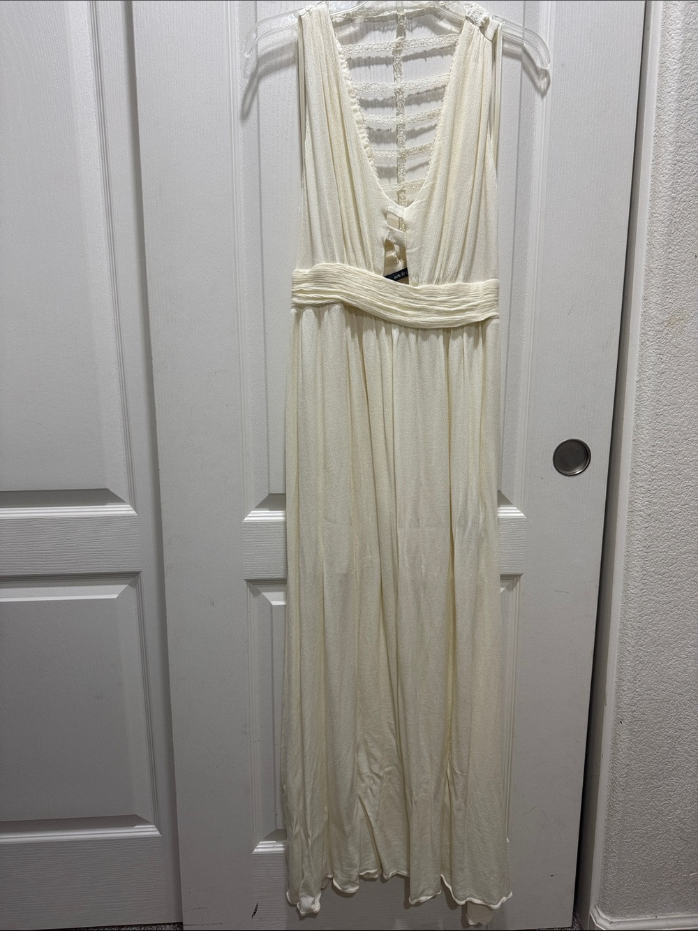 Ark & Co Cream Lace Back Maxi Dress Boho Flowy Size M